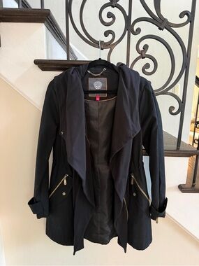 Vince Camuto Black Hooded Draped Trench Coat